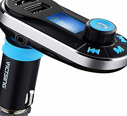VicTsing [Upgraded Version] VicTsing Bluetooth MP3 Player FM Transmitter Hands-free Car Kit Charger, Dual USB Charging 5V/2.1A Output, Micro SD/TF Card Reader Slot for iPhone SE 6s 6s Plus iPhone 6 6 Plus, iPa